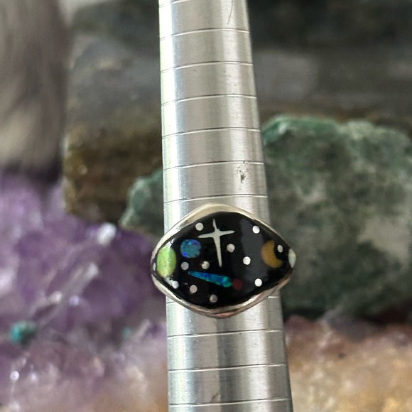 Sold ❤️ Navajo galaxy starry nights inlay sterling silver ring - Picture 5 of 9